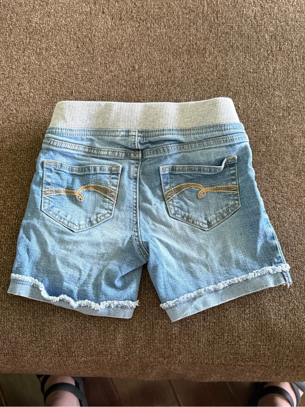 Justice Light Blue Denim-Look Girls Shorts with Gray Ribbed Waist